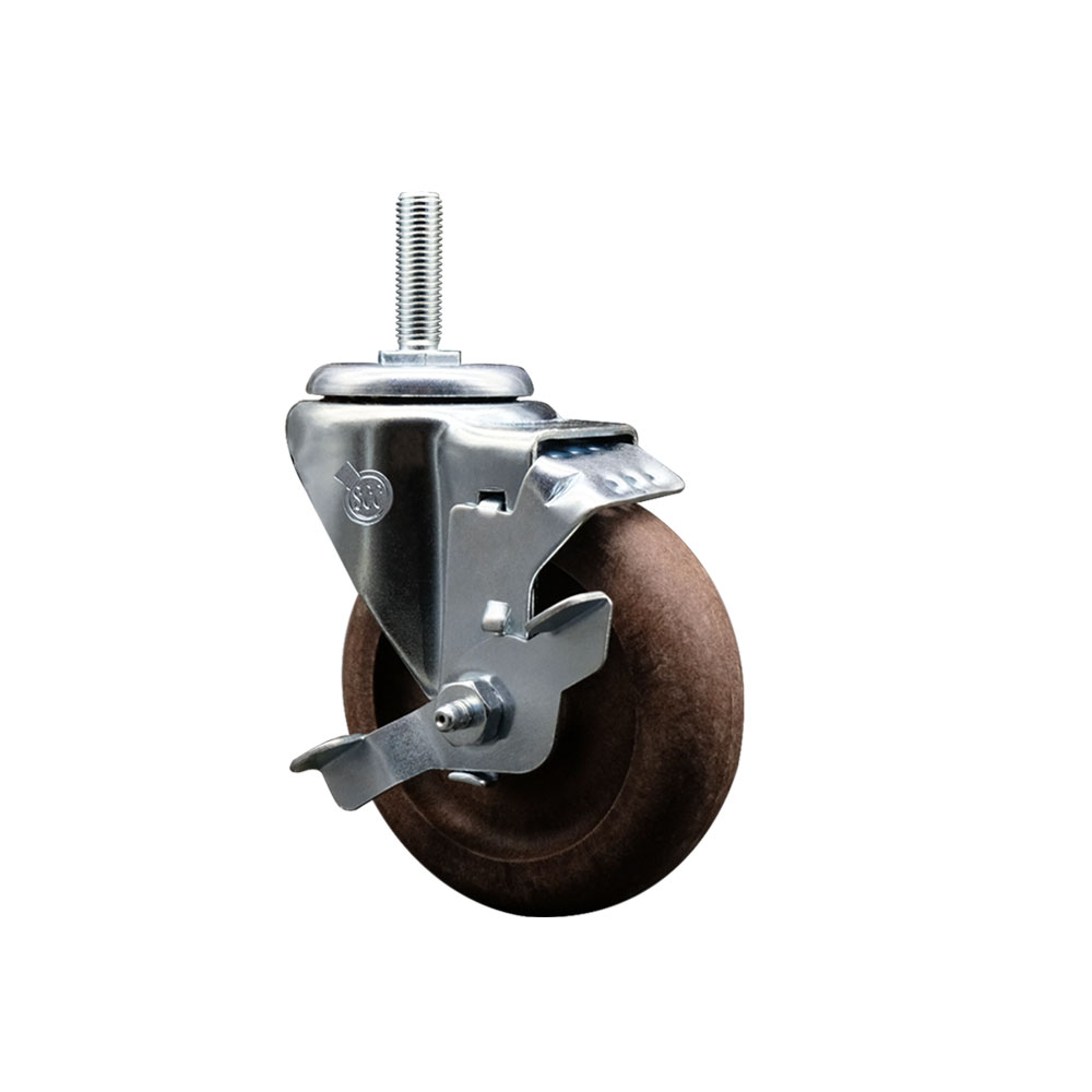 High Temp Glass Filled Nylon Swivel Threaded Stem Caster w/4" x 1.25" Brown Wheel and 3/4" Stem & Top Locking Brake - 350 lbs Capacity/Caster - Service Caster Brand — photo 1