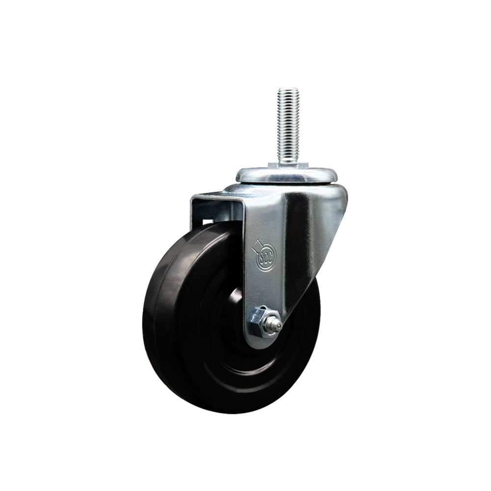 Soft Rubber Swivel Threaded Stem Caster w/4" x 1.25" Black Wheel and 3/4" Stem - 200 lbs Capacity/Caster - Service Caster Brand — photo 1
