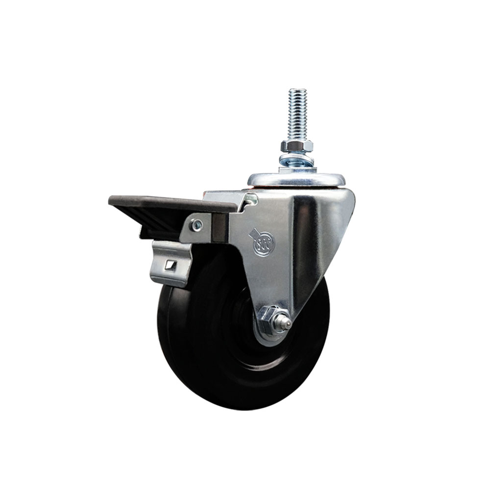 Hard Rubber Swivel Threaded Stem Caster w/4" x 1.25" Black Wheel and 3/8" Stem & Posi Locking Brake - 300 lbs Capacity/Caster - Service Caster Brand — photo 1