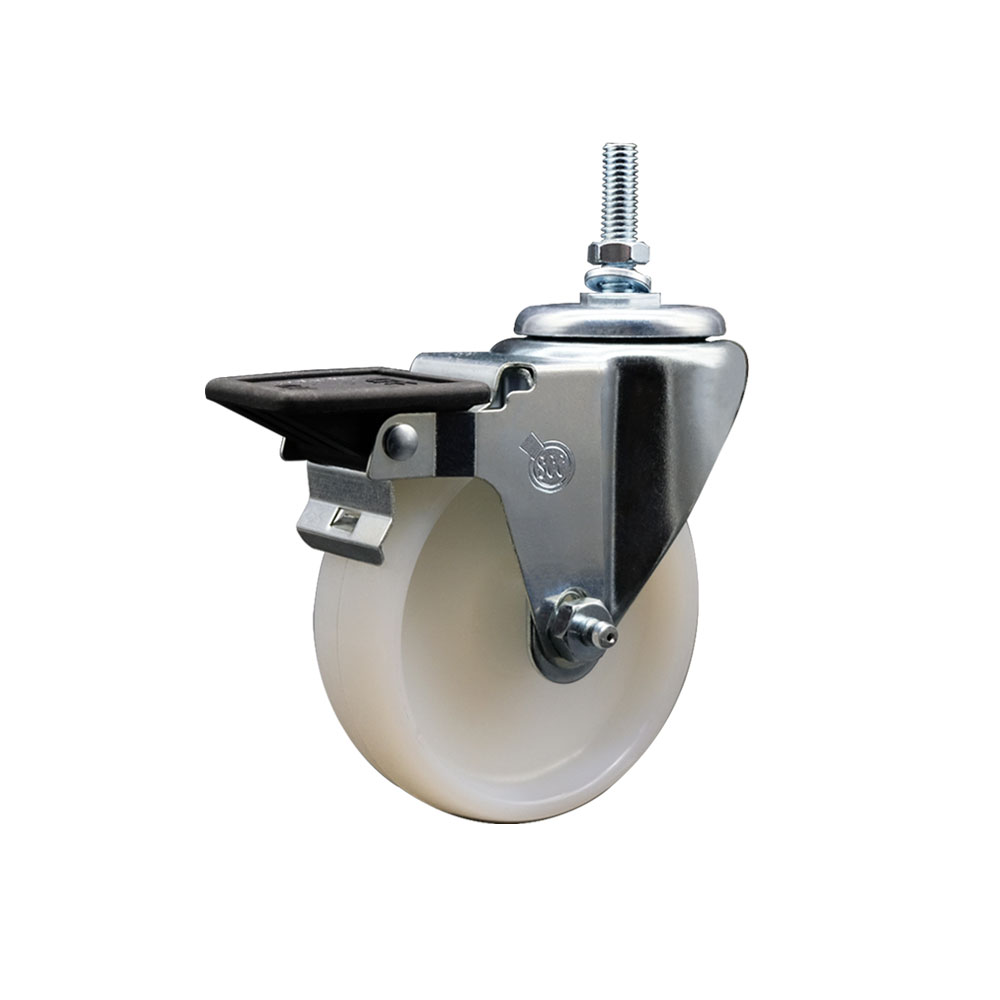 Nylon Swivel Threaded Stem Caster w/4" x 1.25" White Wheel and 3/8" Stem & Posi Locking Brake - 300 lbs Capacity/Caster - Service Caster Brand — photo 1