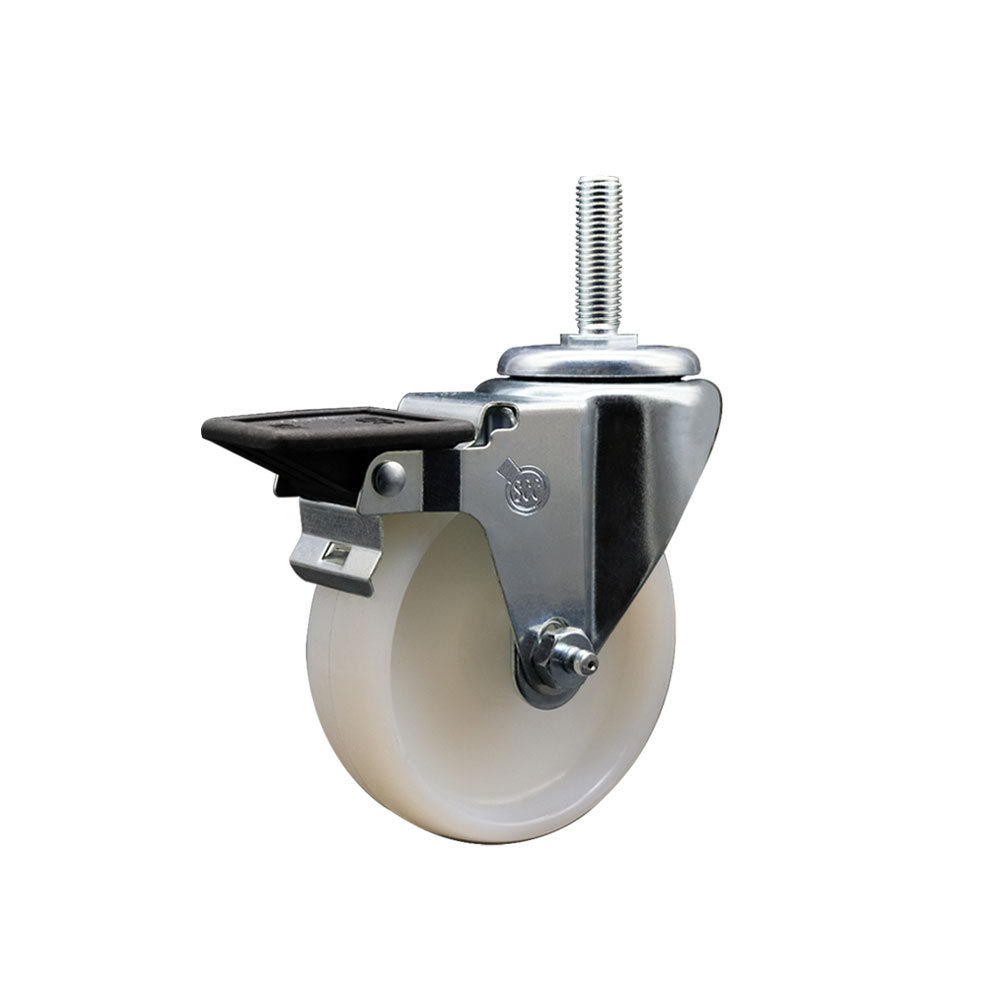 Nylon Swivel Threaded Stem Caster w/4" x 1.25" White Wheel and 5/8" Stem & Posi Locking Brake - 300 lbs Capacity/Caster - Service Caster Brand — photo 1