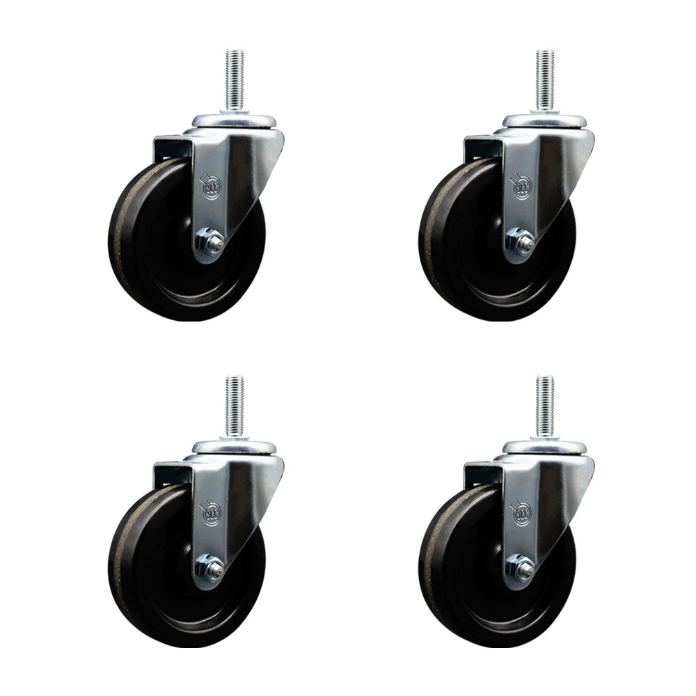 Phenolic Swivel Threaded Stem Caster Set of 4 w/4" x 1.25" Black Wheels and 3/4" Stems - Includes 4 Swivel - 1200 lbs Total Capacity - Service Caster Brand — photo 1