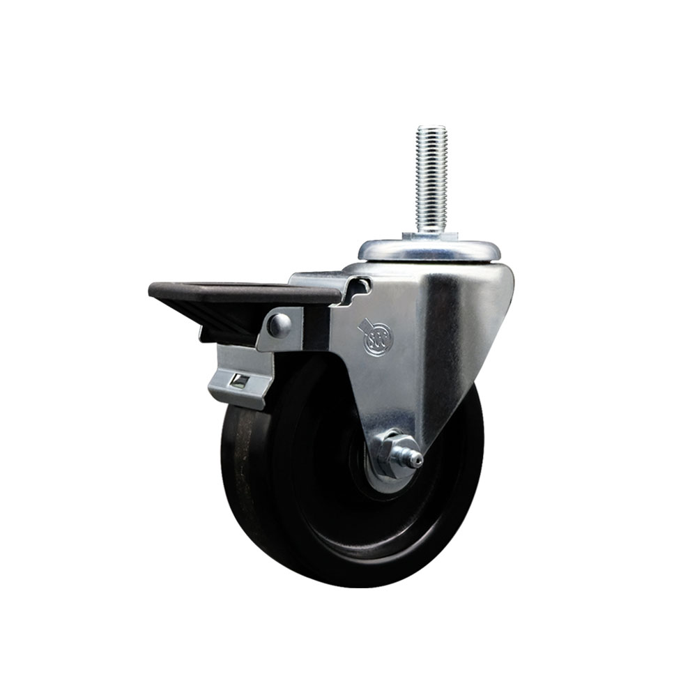 Phenolic Swivel Threaded Stem Caster w/4" x 1.25" Black Wheel and 5/8" Stem & Posi Locking Brake - 300 lbs Capacity/Caster - Service Caster Brand — photo 1