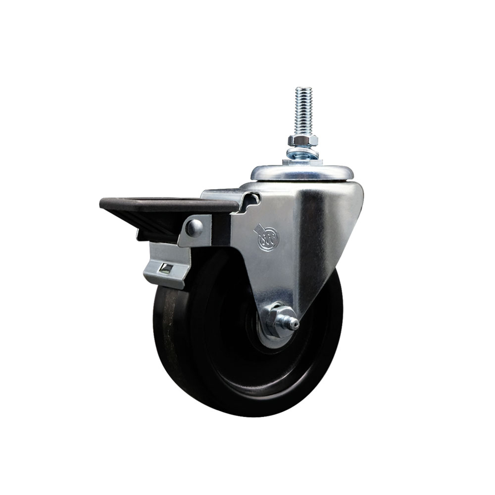 Phenolic Swivel Threaded Stem Caster w/4" x 1.25" Black Wheel and 12MM Stem & Posi Locking Brake - 300 lbs Capacity/Caster - Service Caster Brand — photo 1