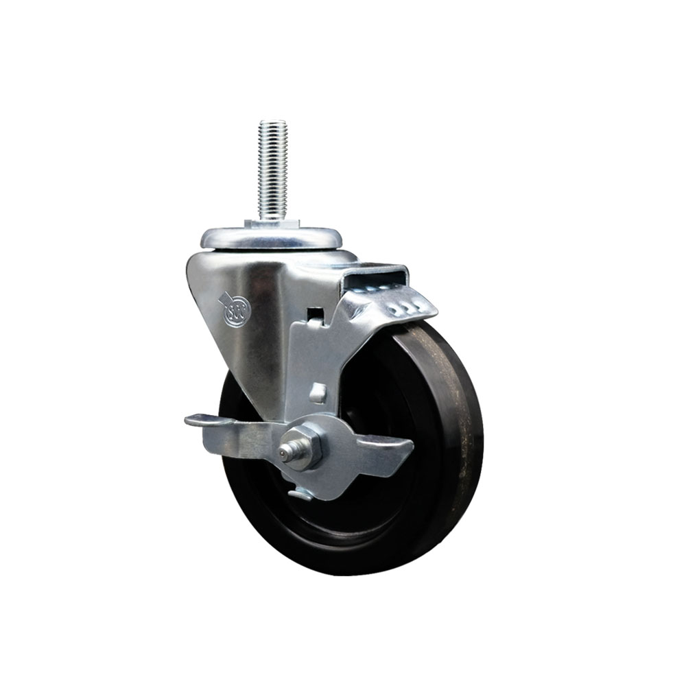 Phenolic Swivel Threaded Stem Caster w/4" x 1.25" Black Wheel and 5/8" Stem & Top Locking Brake - 300 lbs Capacity/Caster - Service Caster Brand — photo 1