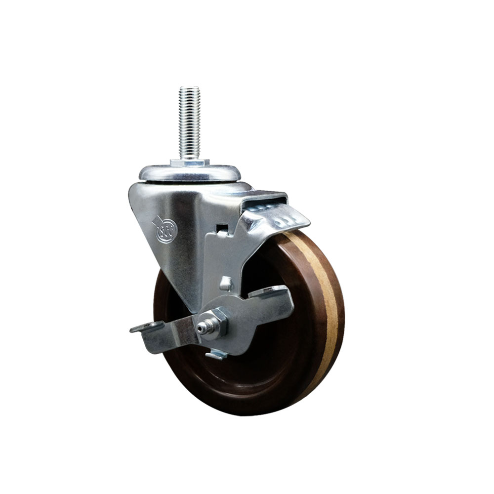 High Temp Phenolic Swivel Threaded Stem Caster w/4" x 1.25" Brown Wheel and 5/8" Stem & Top Locking Brake - 300 lbs Capacity/Caster - Service Caster Brand — photo 1