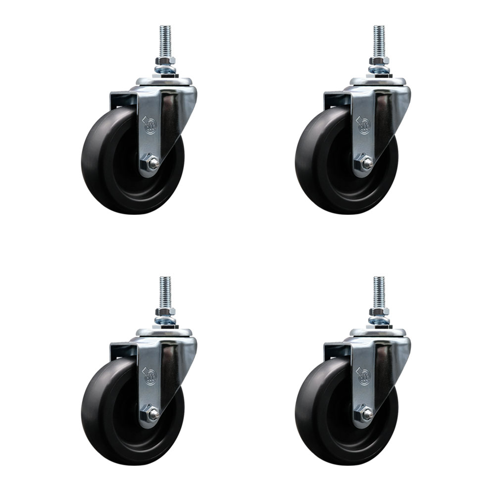 Polyolefin Swivel Threaded Stem Caster Wheels Set of 4 with 4 Inch Black Wheels and 3/8" Stems - Includes 4 Swivel - 1400 lbs. Total Capacity - Service Caster Brand — photo 1