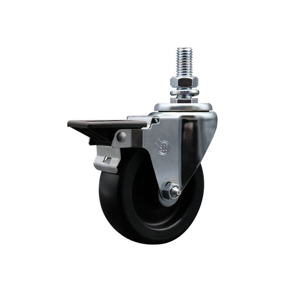 Polyolefin Swivel Threaded Stem Caster Wheel with 4 Inch Black Wheel and 3/4" Stem and Posi Lock Brake - 350 lbs. Capacity/Caster - Service Caster Brand — photo 1