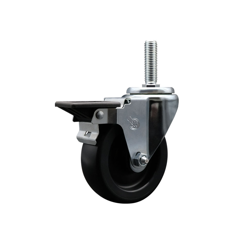 Polyolefin Swivel Threaded Stem Caster Wheel with 4 Inch Black Wheel and 3/4" Stem and Posi Lock Brake - 350 lbs. Capacity/Caster - Service Caster Brand — photo 1
