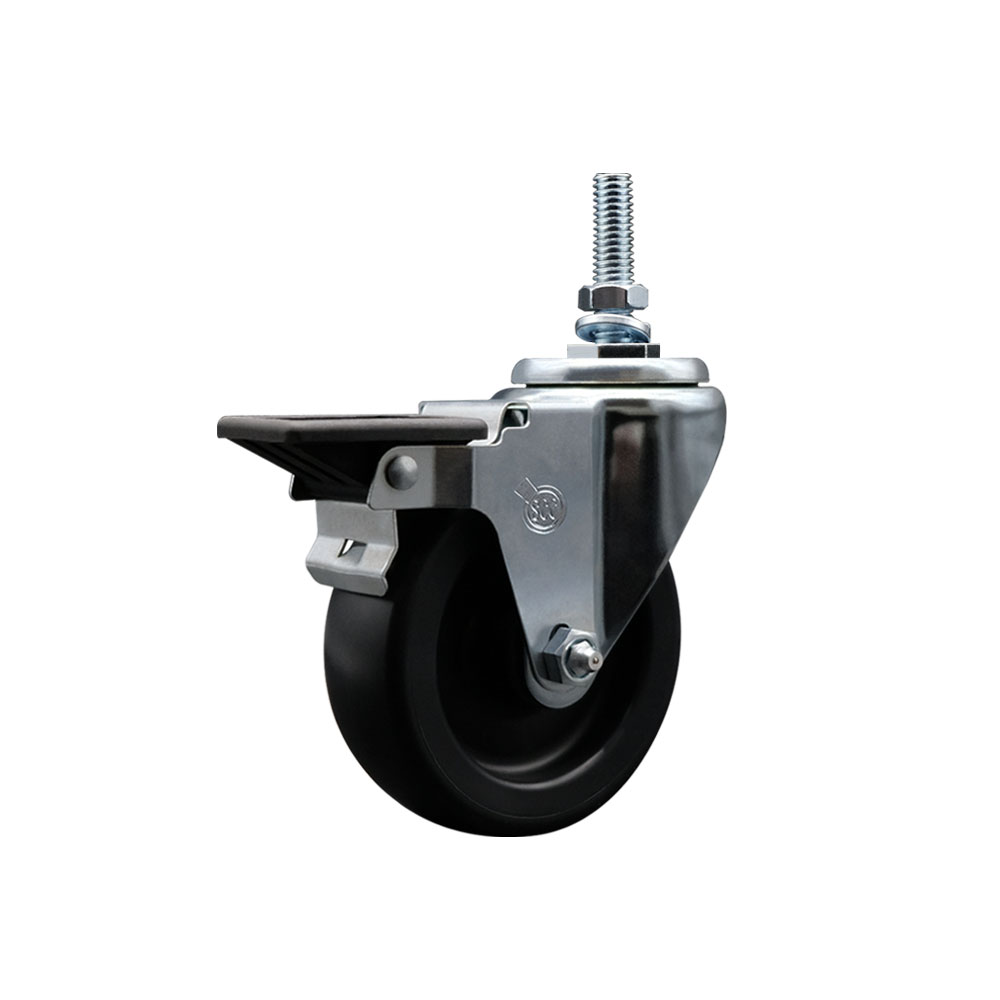 Polyolefin Swivel Threaded Stem Caster Wheel with 4 Inch Black Wheel and 10mm Stem and Posi Lock Brake - 350 lbs. Capacity/Caster - Service Caster Brand — photo 1