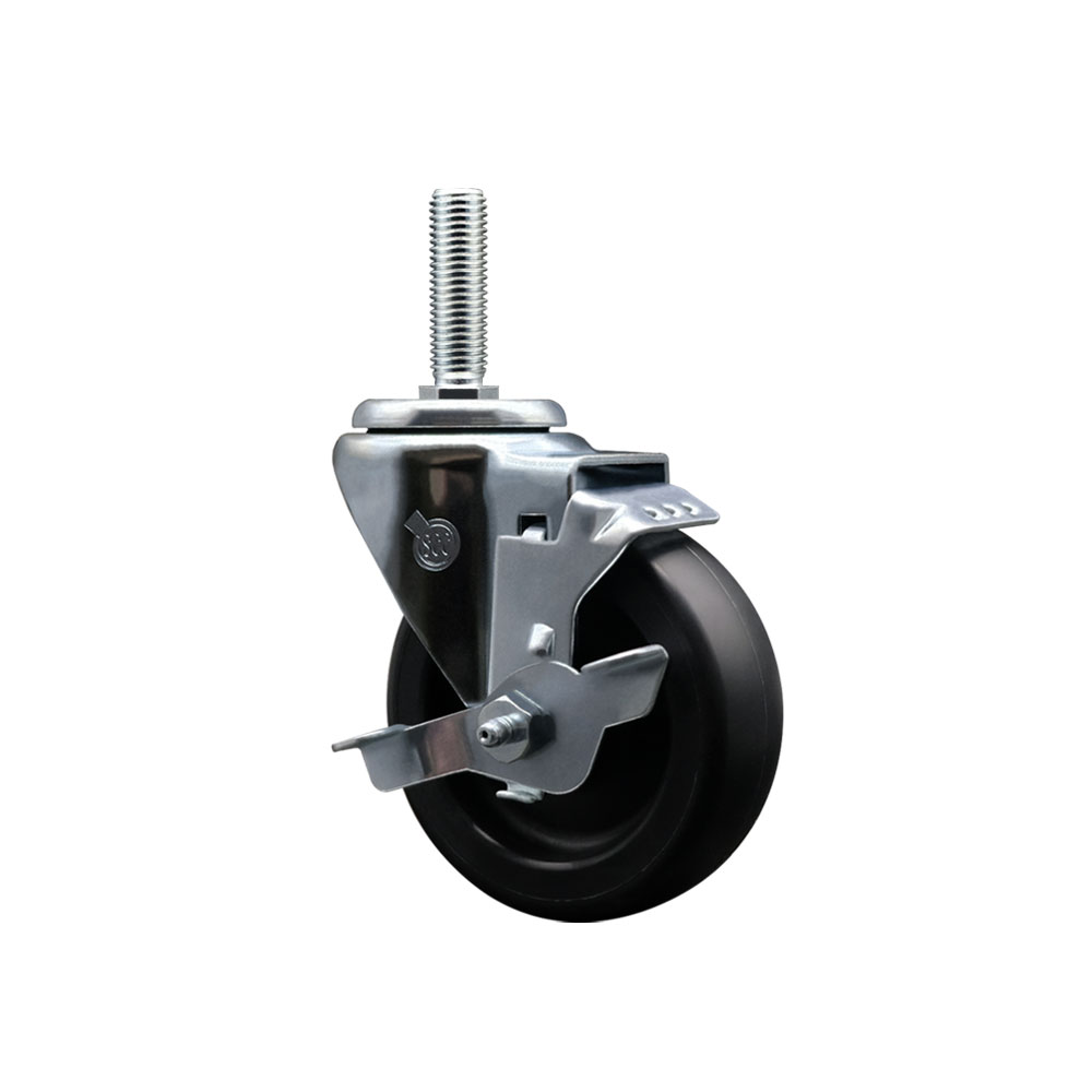 Polyolefin Swivel Threaded Stem Caster Wheel with 4 Inch Black Wheel and 3/4" Stem and Top Lock Brake - 350 lbs. Capacity/Caster - Service Caster Brand — photo 1