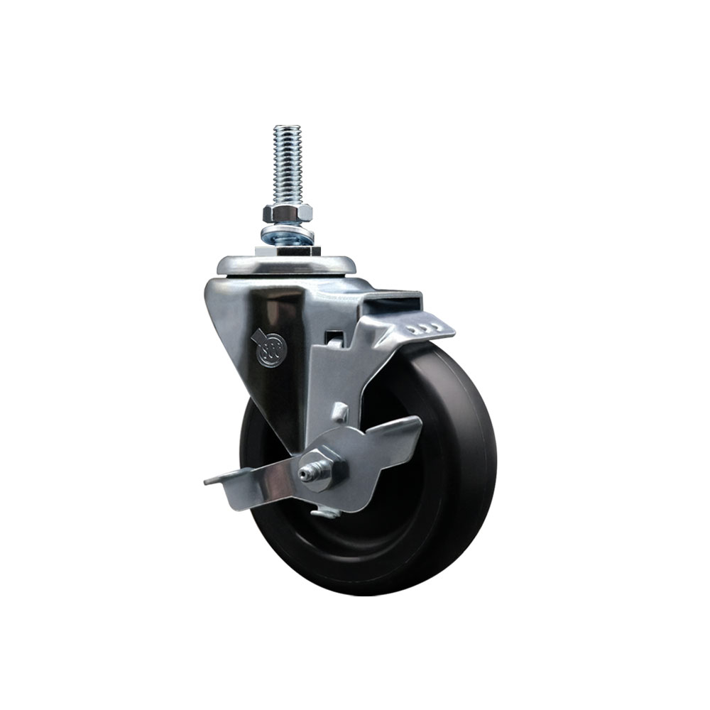 4" Swivel Caster with 3/8" Threaded Stem and Polyolefin Wheel and Brake - 350 lbs. Capacity - Service Caster Brand — photo 1