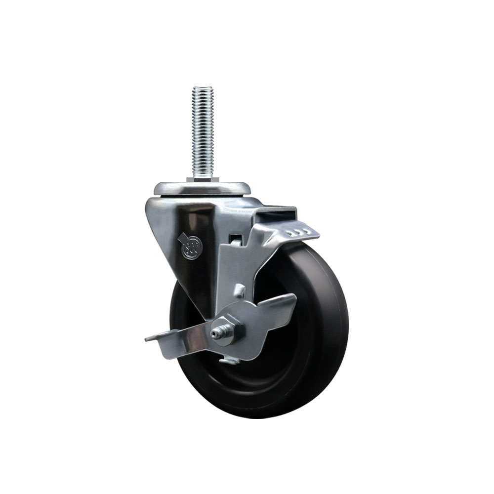 Polyolefin Swivel Threaded Stem Caster Wheel with 4 Inch Black Wheel and 5/8" Stem and Top Lock Brake - 350 lbs. Capacity/Caster - Service Caster Brand — photo 1