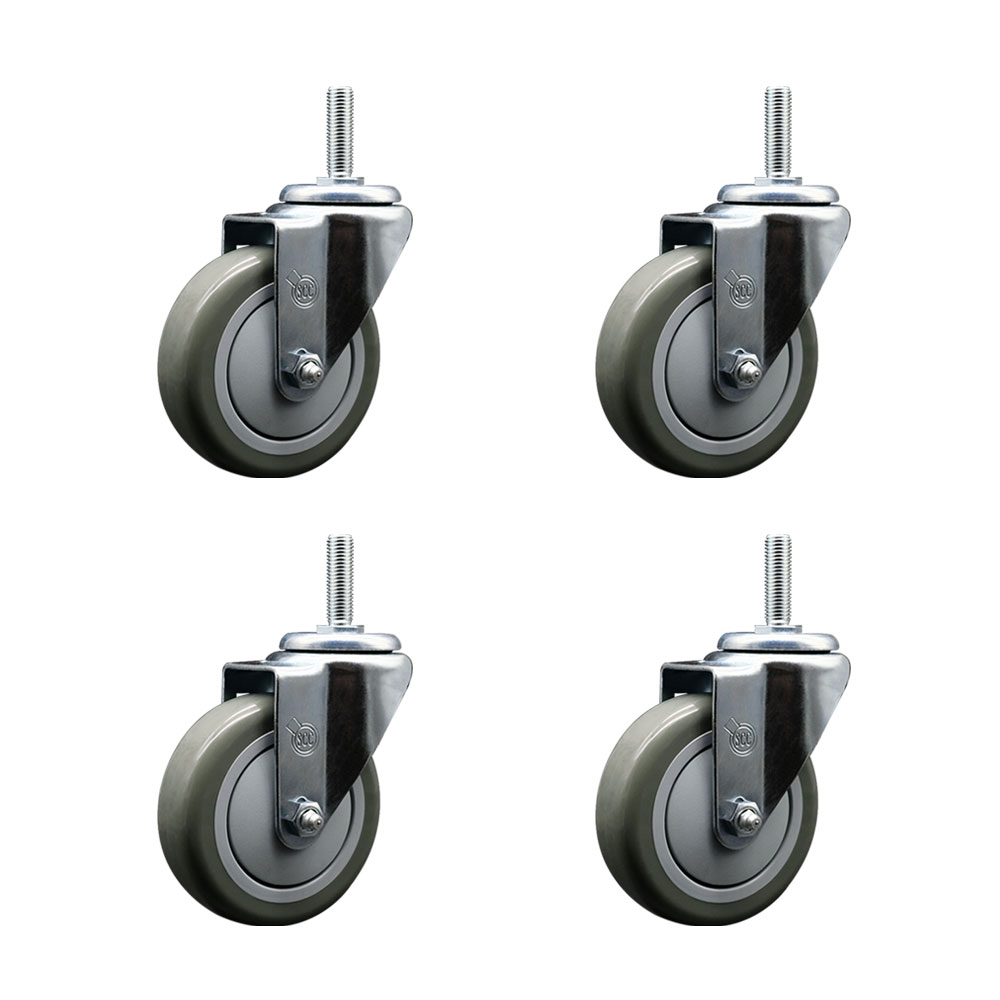 Polyurethane Swivel Threaded Stem Caster Set of 4 w/4" x 1.25" Gray Wheels and 3/4" Stems - Includes 4 Swivel - 1400 lbs Total Capacity - Service Caster Brand — photo 1