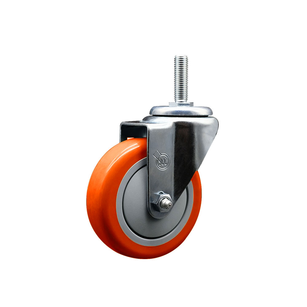 Polyurethane Swivel Threaded Stem Caster w/4" x 1.25" Orange Wheel and 3/4" Stem - 350 lbs Capacity/Caster - Service Caster Brand — photo 1