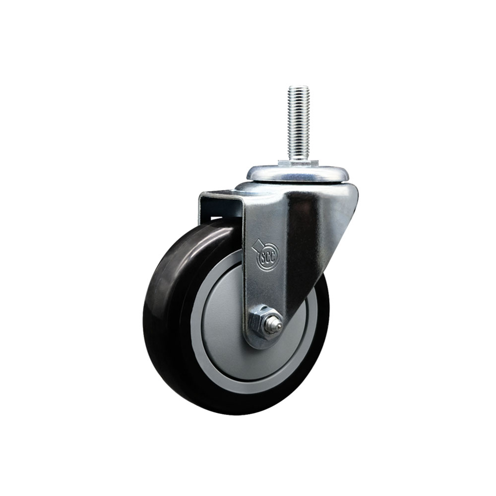 Polyurethane Swivel Threaded Stem Caster w/4" x 1.25" Black Wheel and 3/4" Stem - 350 lbs Capacity/Caster - Service Caster Brand — photo 1
