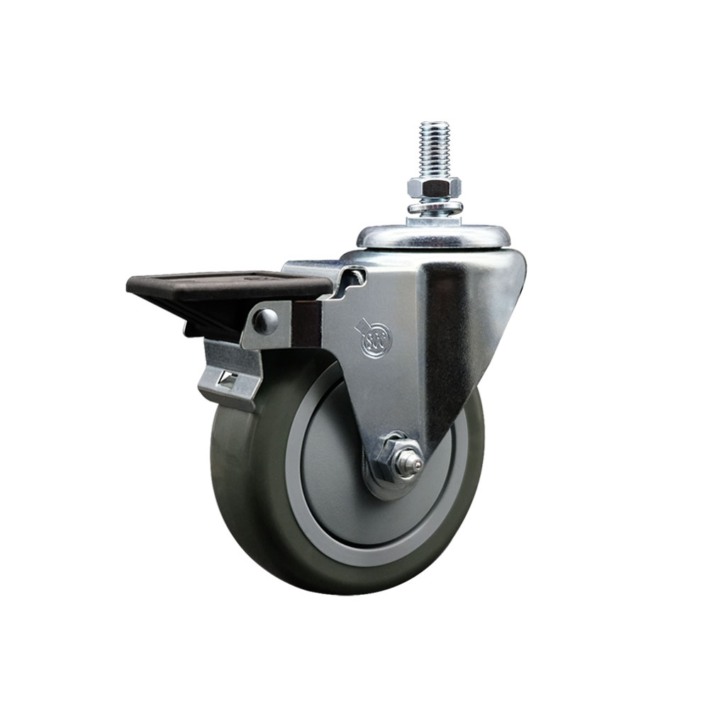 Polyurethane Swivel Threaded Stem Caster w/4" x 1.25" gray Wheel and 1/2" Stem & Posi Locking Brake - 350 lbs Capacity/Caster - Service Caster Brand — photo 1