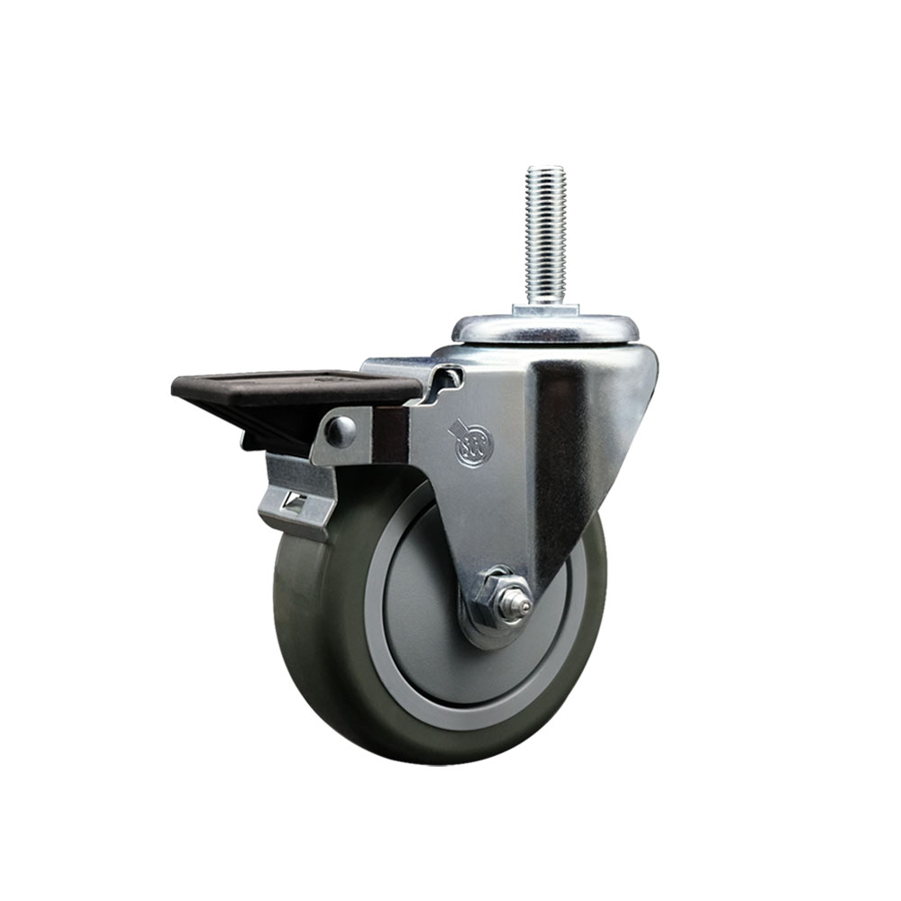 Polyurethane Swivel Threaded Stem Caster w/4" x 1.25" gray Wheel and 3/4" Stem & Posi Locking Brake - 350 lbs Capacity/Caster - Service Caster Brand — photo 1