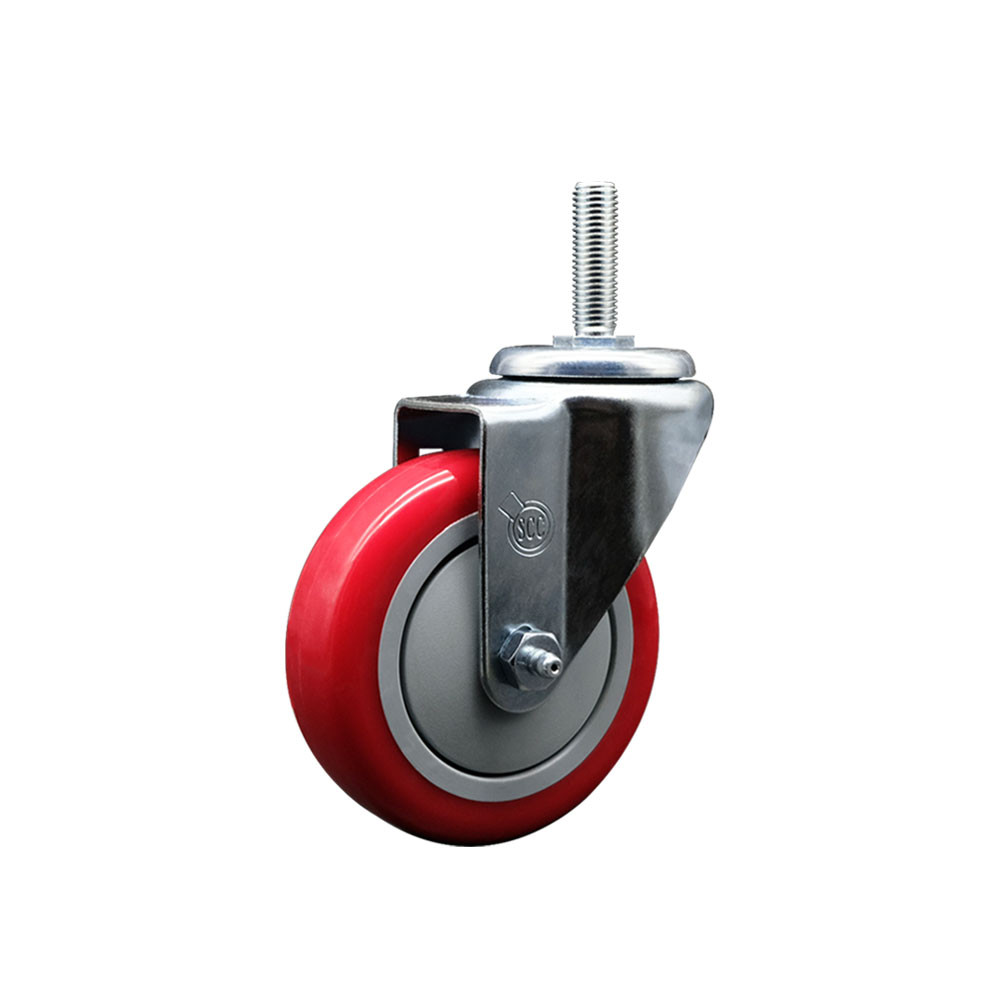 Polyurethane Swivel Threaded Stem Caster w/4" x 1.25" Red Wheel and 5/8" Stem - 350 lbs Capacity/Caster - Service Caster Brand — photo 1