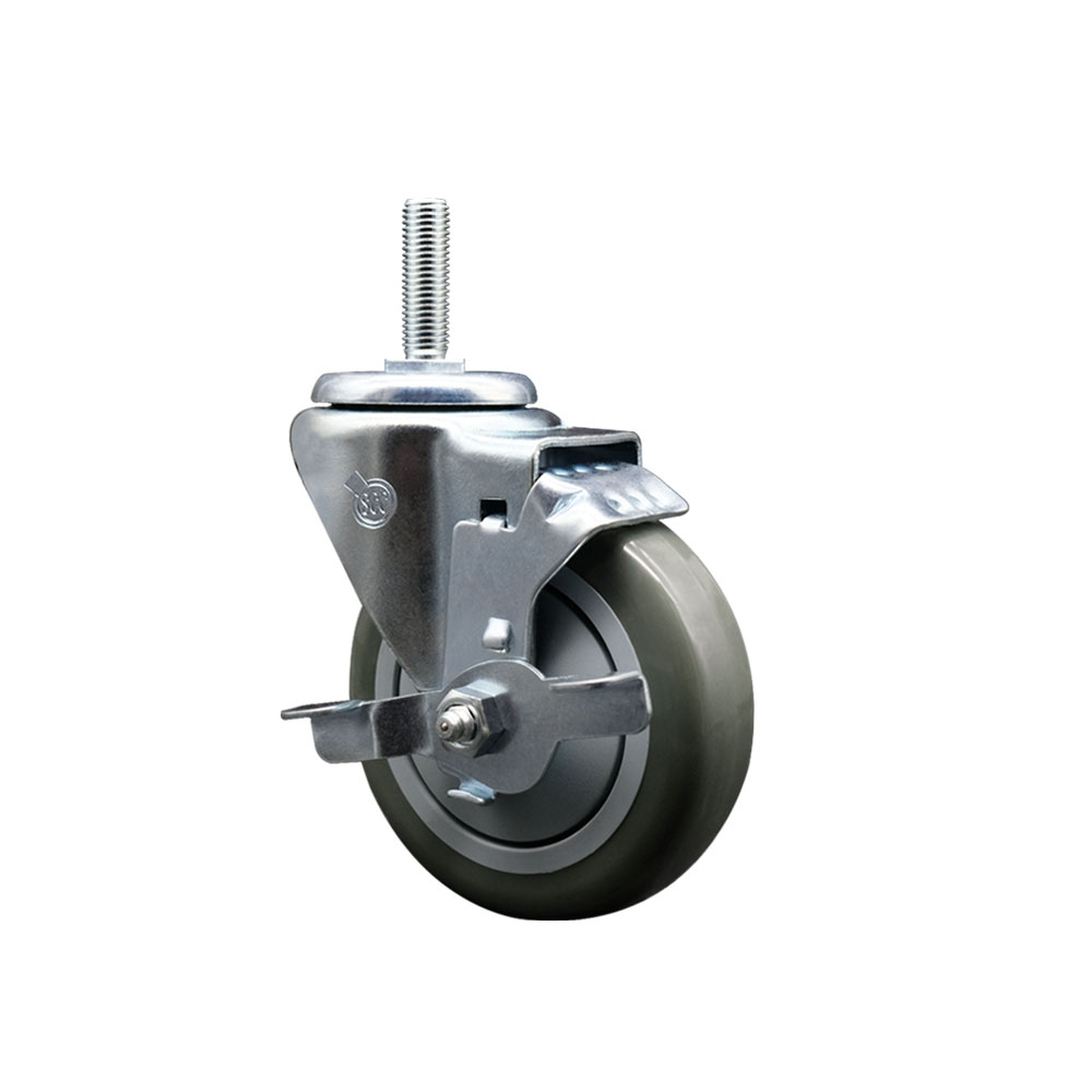 Polyurethane Swivel Threaded Stem Caster w/4" x 1.25" gray Wheel and 3/4" Stem & Top Locking Brake - 350 lbs Capacity/Caster - Service Caster Brand — photo 1