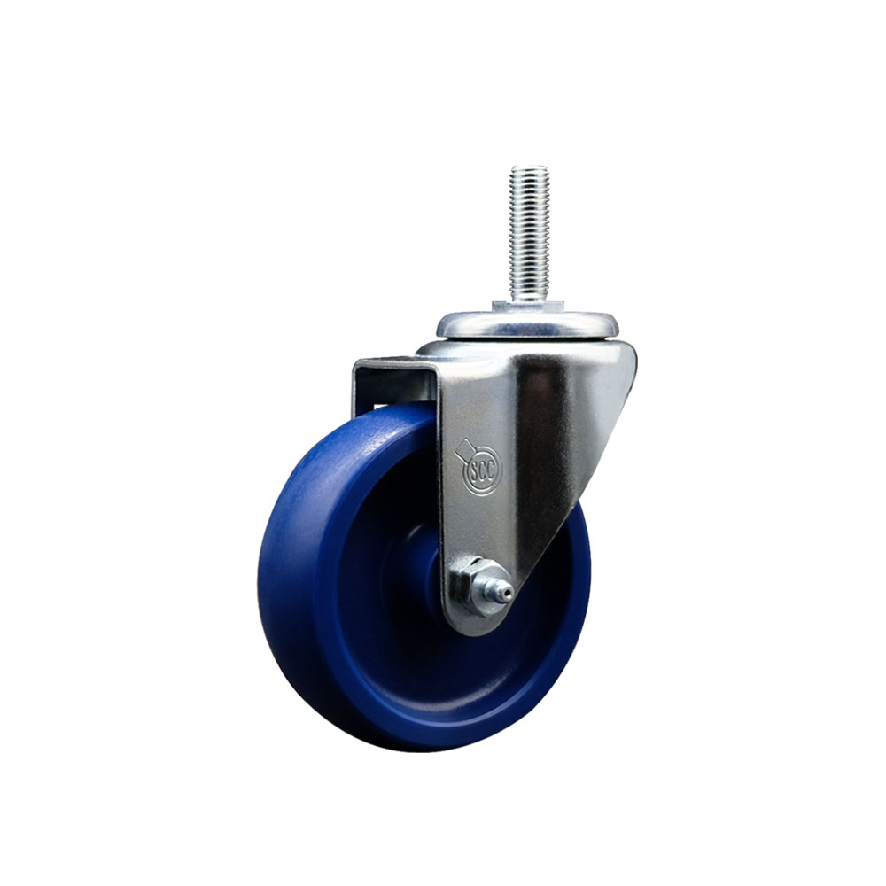 Solid Polyurethane Swivel Threaded Stem Caster w/4" x 1.25" Blue Wheel and 5/8" Stem - 300 lbs Capacity/Caster - Service Caster Brand — photo 1