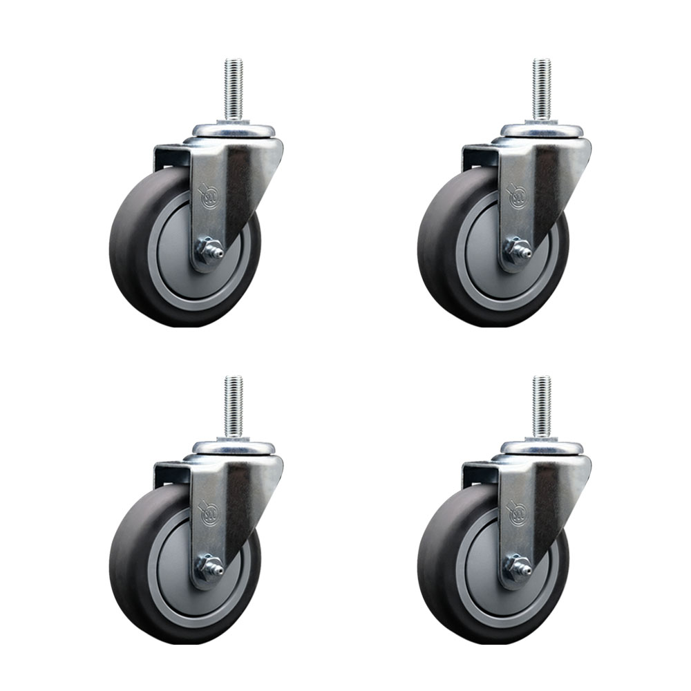 Thermoplastic Rubber Swivel Threaded Stem Caster Set of 4 w/4" x 1.25" Gray Wheels and 5/8" Stems - Includes 4 Swivel - 1000 lbs Total Capacity - Service Caster Brand — photo 1
