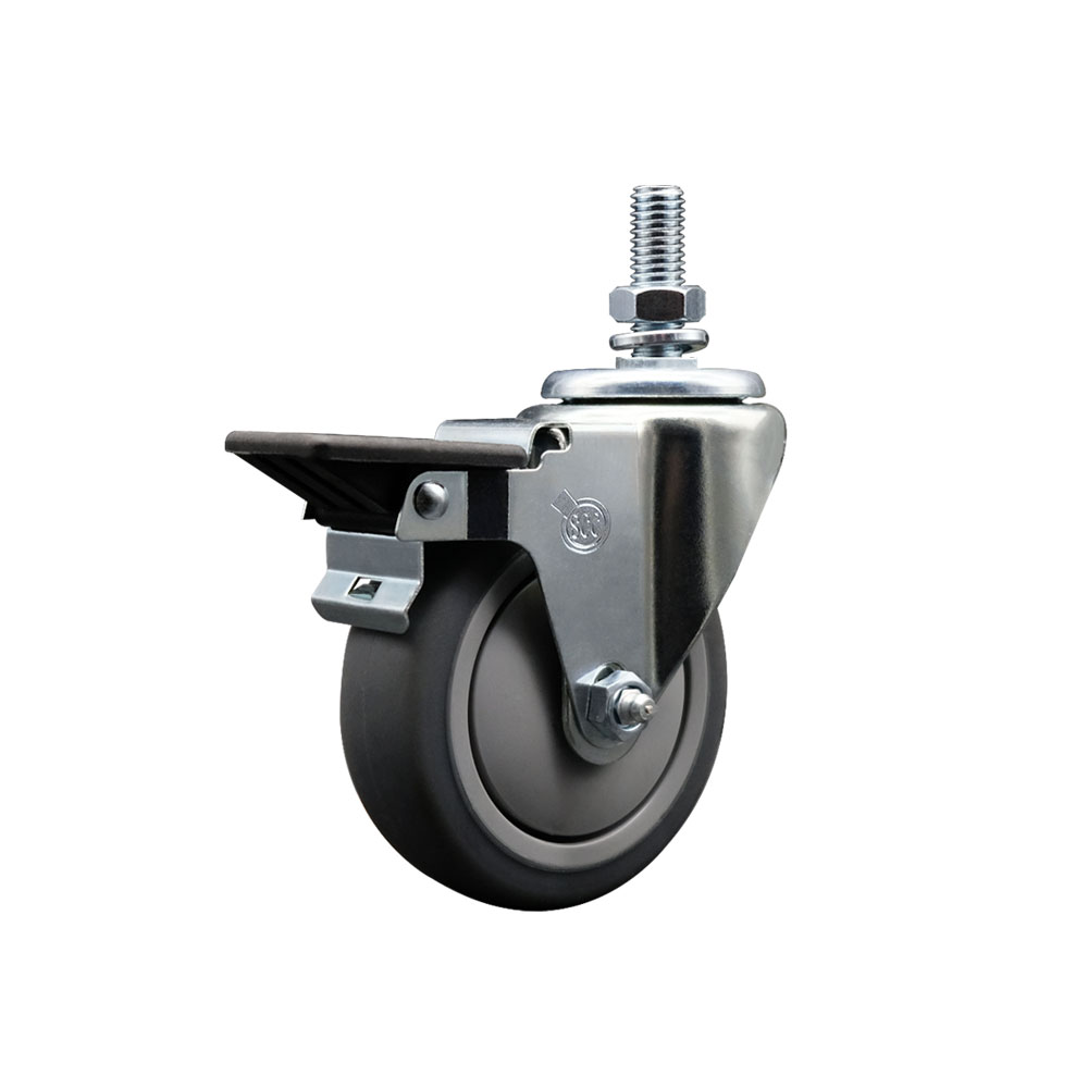Thermoplastic Rubber Swivel Threaded Stem Caster - 4" x 1.25" Gray Wheel and 1/2" Stem & Posi Locking Brake - 250 lbs Capacity/Caster - Service Caster Brand — photo 1