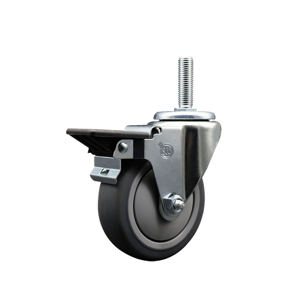 Thermoplastic Rubber Swivel Threaded Stem Caster - 4" x 1.25" Gray Wheel and 3/4" Stem & Posi Locking Brake - 250 lbs Capacity/Caster - Service Caster Brand — photo 1