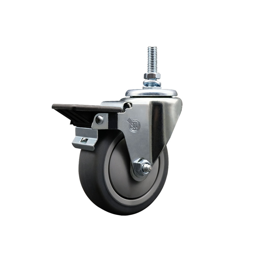 Thermoplastic Rubber Swivel Threaded Stem Caster - 4" x 1.25" Gray Wheel and 12MM Stem & Posi Locking Brake - 250 lbs Capacity/Caster - Service Caster Brand — photo 1