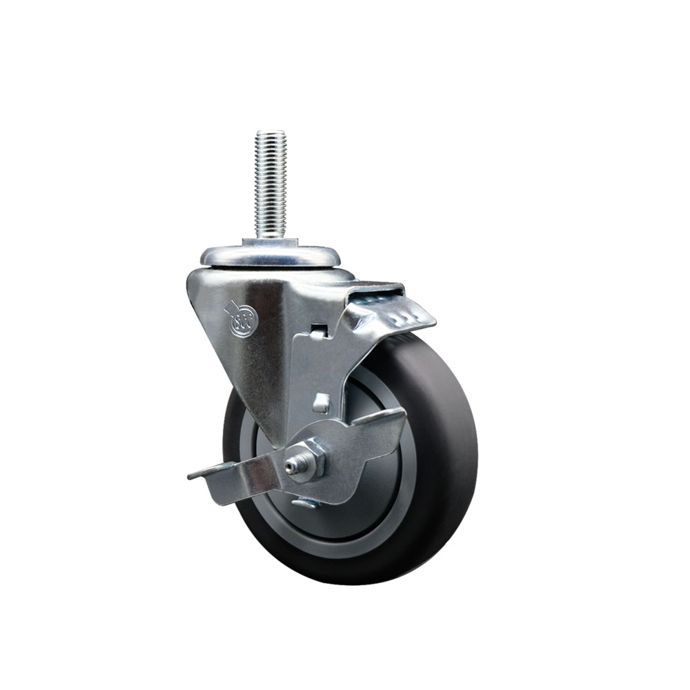 Thermoplastic Rubber Swivel Threaded Stem Caster - 4" x 1.25" Gray Wheel and 3/4" Stem & Top Locking Brake - 250 lbs Capacity/Caster - Service Caster Brand — photo 1