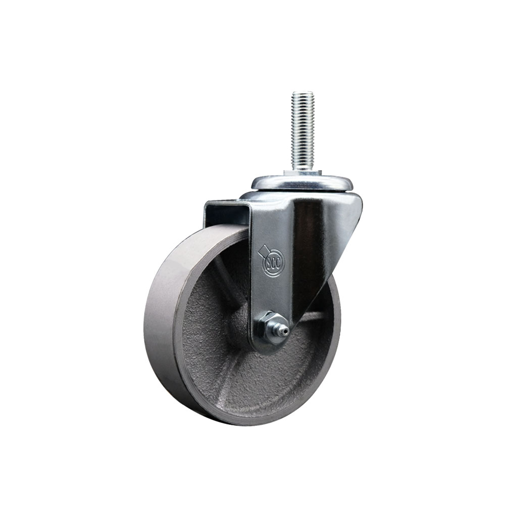 Semi Steel Cast Iron Swivel Threaded Stem Caster w/Roller Bearing - 4" x 1.5" Silver Wheel and 3/4" Stem - 300 lbs Capacity/Caster - Service Caster Brand — photo 1