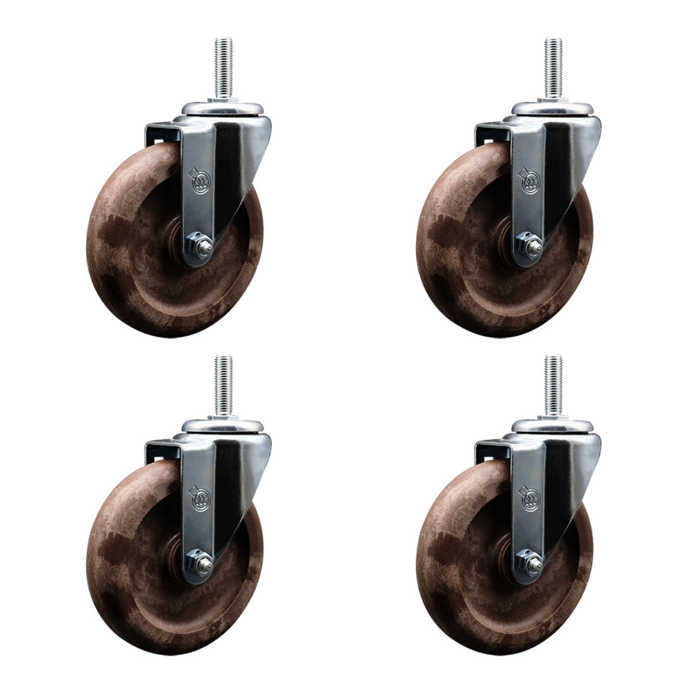 High Temp Glass Filled Nylon Swivel Threaded Stem Caster Set of 4 w/5" x 1.25" Brown Wheels and 3/4" Stems - Includes 4 Swivel - 1400 lbs Total Capacity - Service Caster Brand — photo 1