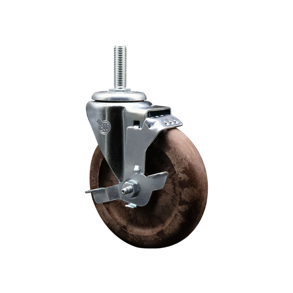 High Temp Glass Filled Nylon Swivel Threaded Stem Caster w/5" x 1.25" Brown Wheel and 5/8" Stem & Top Locking Brake - 350 lbs Capacity/Caster - Service Caster Brand — photo 1