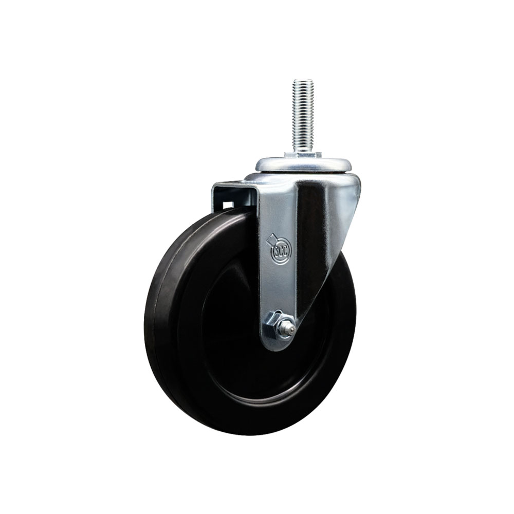Hard Rubber Swivel Threaded Stem Caster w/5" x 1.25" Black Wheel and 3/4" Stem - 300 lbs Capacity/Caster - Service Caster Brand — photo 1