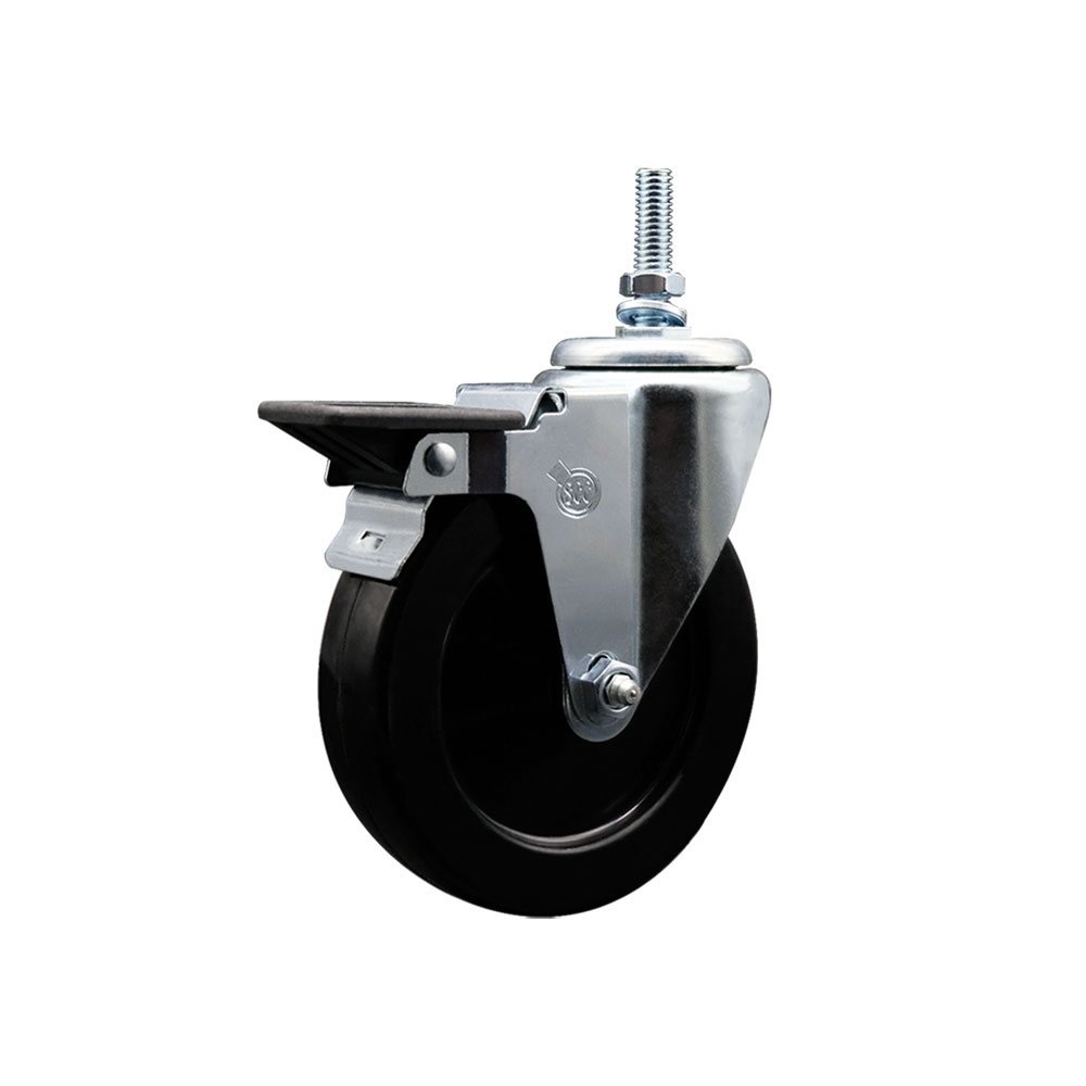 Hard Rubber Swivel Threaded Stem Caster w/5" x 1.25" Black Wheel and 3/8" Stem & Posi Locking Brake - 300 lbs Capacity/Caster - Service Caster Brand — photo 1