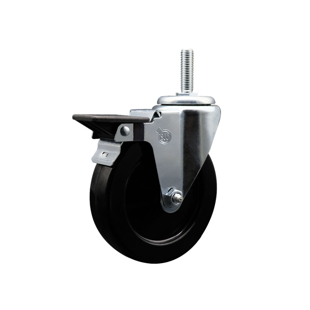 Hard Rubber Swivel Threaded Stem Caster w/5" x 1.25" Black Wheel and 5/8" Stem & Posi Locking Brake - 300 lbs Capacity/Caster - Service Caster Brand — photo 1