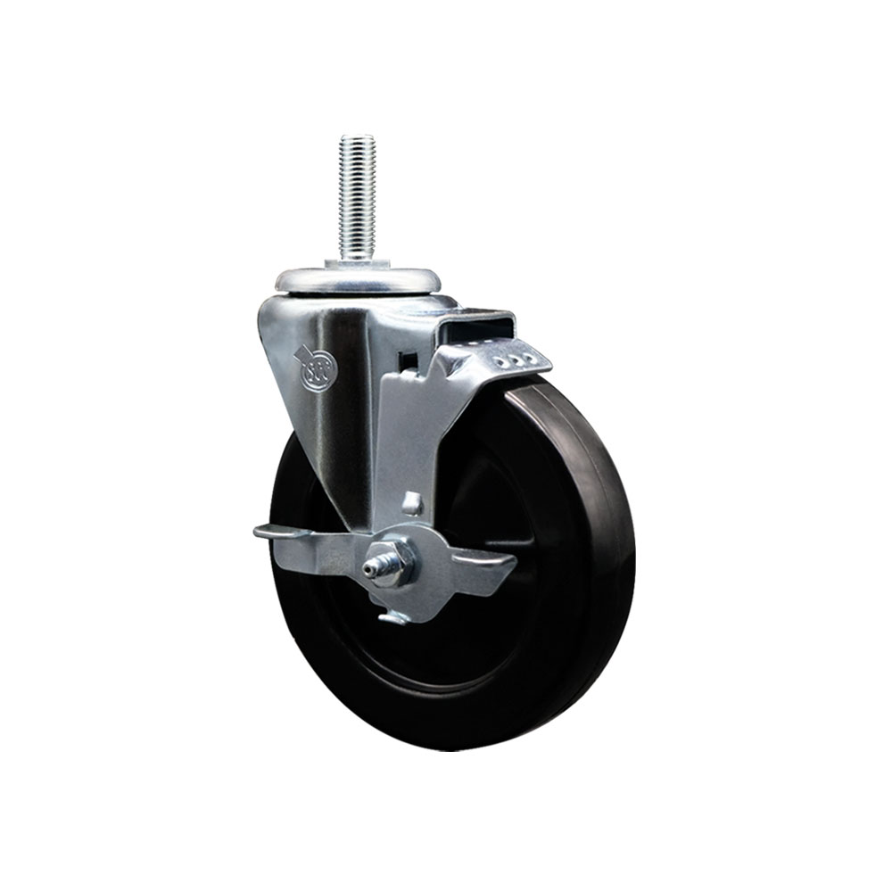 Hard Rubber Swivel Threaded Stem Caster w/5" x 1.25" Black Wheel and 5/8" Stem & Top Locking Brake - 300 lbs Capacity/Caster - Service Caster Brand — photo 1