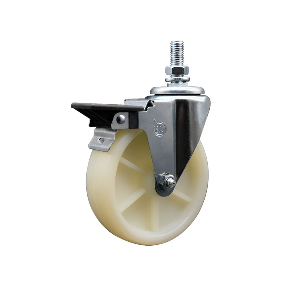 Nylon Swivel Threaded Stem Caster w/5" x 1.25" White Wheel and 3/4" Stem & Posi Locking Brake - 300 lbs Capacity/Caster - Service Caster Brand — photo 1
