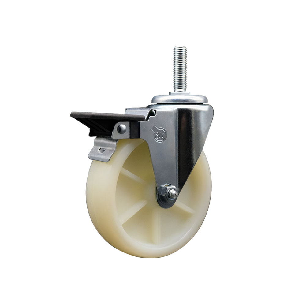 Nylon Swivel Threaded Stem Caster w/5" x 1.25" White Wheel and 3/4" Stem & Total Locking Brake - 300 lbs Capacity/Caster - Service Caster Brand — photo 1