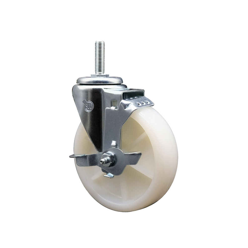 Nylon Swivel Threaded Stem Caster w/5" x 1.25" White Wheel and 5/8" Stem & Top Locking Brake - 300 lbs Capacity/Caster - Service Caster Brand — photo 1