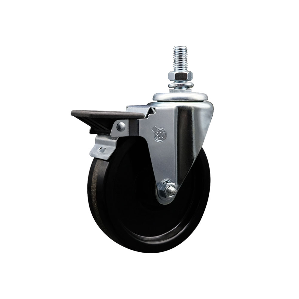 Phenolic Swivel Threaded Stem Caster w/5" x 1.25" Black Wheel and 1/2" Stem & Posi Locking Brake - 300 lbs Capacity/Caster - Service Caster Brand — photo 1