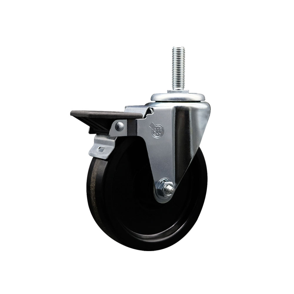 Phenolic Swivel Threaded Stem Caster w/5" x 1.25" Black Wheel and 5/8" Stem & Posi Locking Brake - 300 lbs Capacity/Caster - Service Caster Brand — photo 1