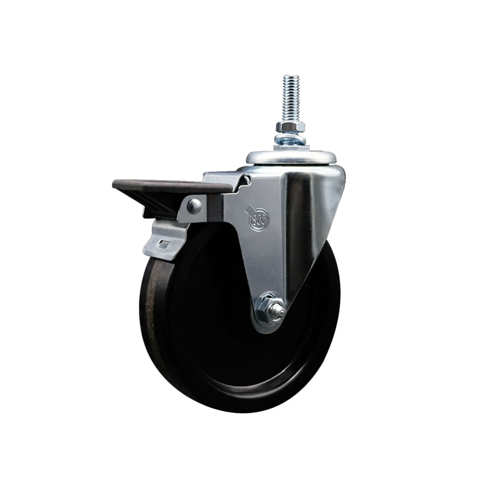 Phenolic Swivel Threaded Stem Caster w/5" x 1.25" Black Wheel and 12MM Stem & Posi Locking Brake - 300 lbs Capacity/Caster - Service Caster Brand — photo 1