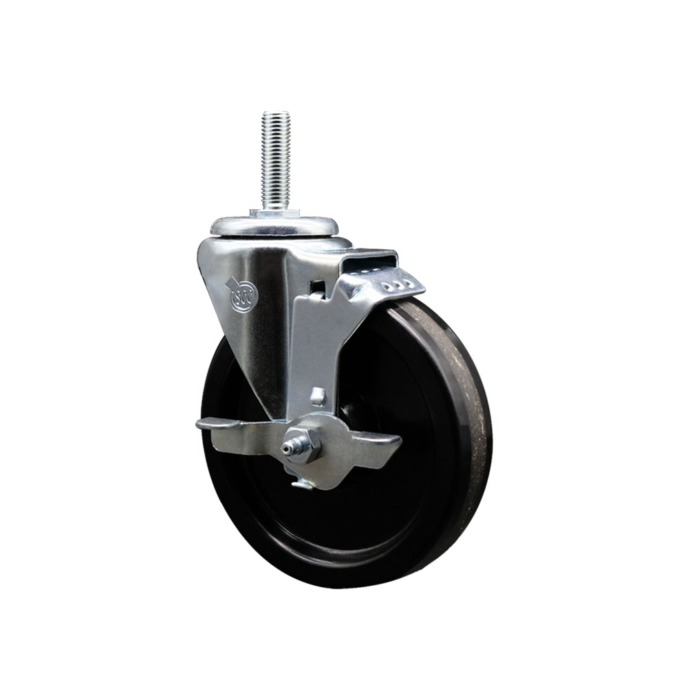 Phenolic Swivel Threaded Stem Caster w/5" x 1.25" Black Wheel and 5/8" Stem & Top Locking Brake - 300 lbs Capacity/Caster - Service Caster Brand — photo 1