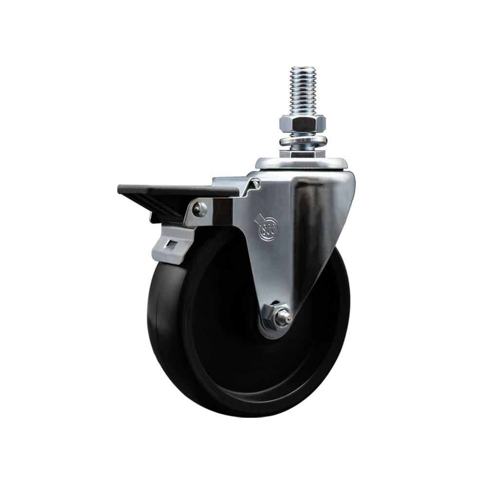 Polyolefin Swivel Threaded Stem Caster Wheel with 5 Inch Black Wheel and 12mm Stem and Posi Lock Brake - 350 lbs. Capacity/Caster - Service Caster Brand — photo 1
