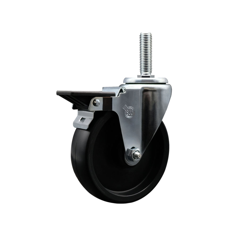 Polyolefin Swivel Threaded Stem Caster Wheel with 5 Inch Black Wheel and 3/4" Stem and Posi Lock Brake - 350 lbs. Capacity/Caster - Service Caster Brand — photo 1