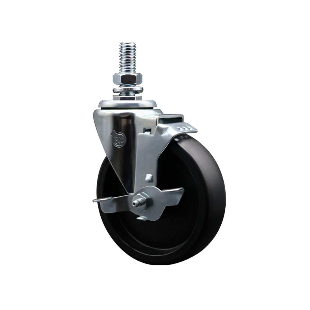 Service Caster Brand Replacement Caster for Uline Caster H-7451SWB - Swivel Threaded Stem Caster with 5 Inch Polyolefin Wheel with Top Lock Brake and 1/2 Inch Stem - Fits Carts and Racks H-1977