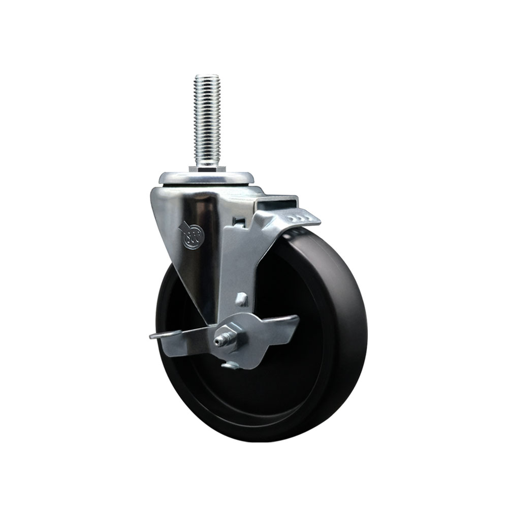 Polyolefin Swivel Threaded Stem Caster Wheel with 5 Inch Black Wheel and 3/4" Stem and Top Lock Brake - 350 lbs. Capacity/Caster - Service Caster Brand — photo 1