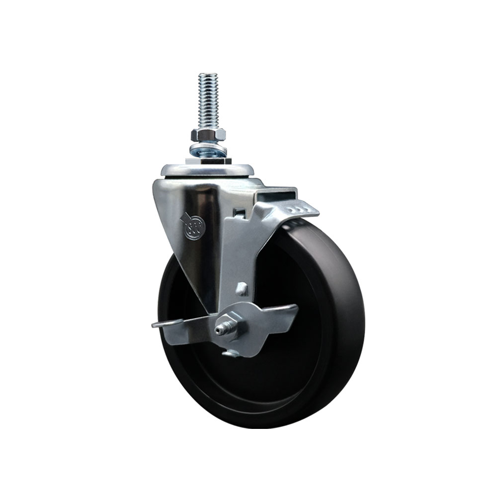5" Swivel Caster with 3/8" Threaded Stem and Polyolefin Wheel and Brake - 350 lbs. Capacity - Service Caster Brand — photo 1