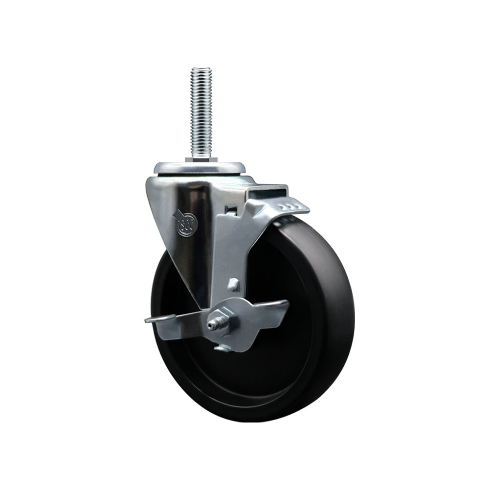 Service Caster Brand Replacement for Colson Caster 2.05254.53 MTG13 BRK1 - Polyolefin Swivel Threaded Stem Caster with 5" Black Wheel and 5/8" x 1-3/4" Stem & Top Locking Brake - 350 lbs Capacity/Caster — photo 1